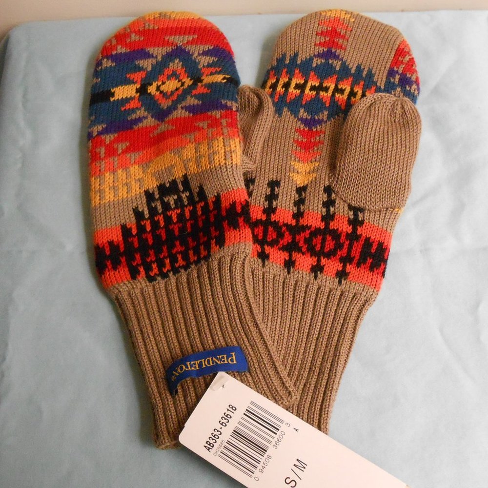 Pendleton Southwestern Aztec Native American Pattern Mittens Size S/M  Beige New